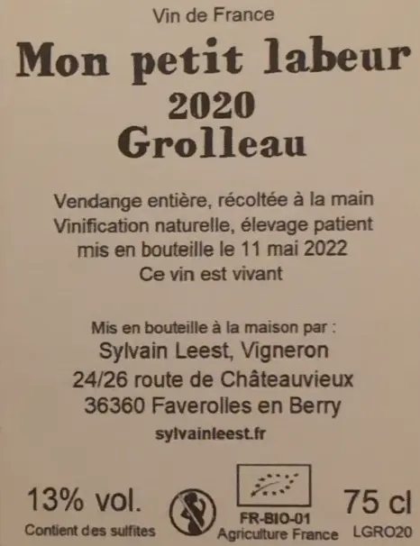 [FR-SYLE007-WINE-20075] Sylvain Leest -  Mon Petit Labeur - Grolleau - 2020