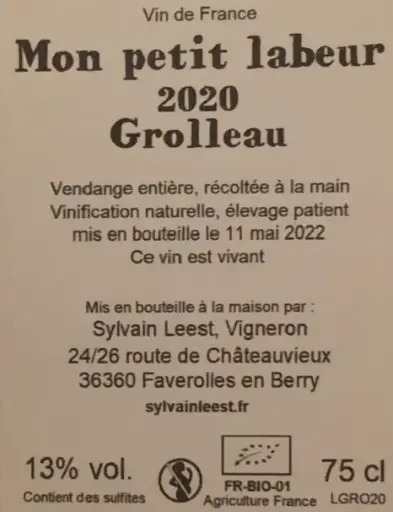 [FR-SYLE007-WINE-20075] Sylvain Leest -  Mon Petit Labeur - Grolleau - 2020